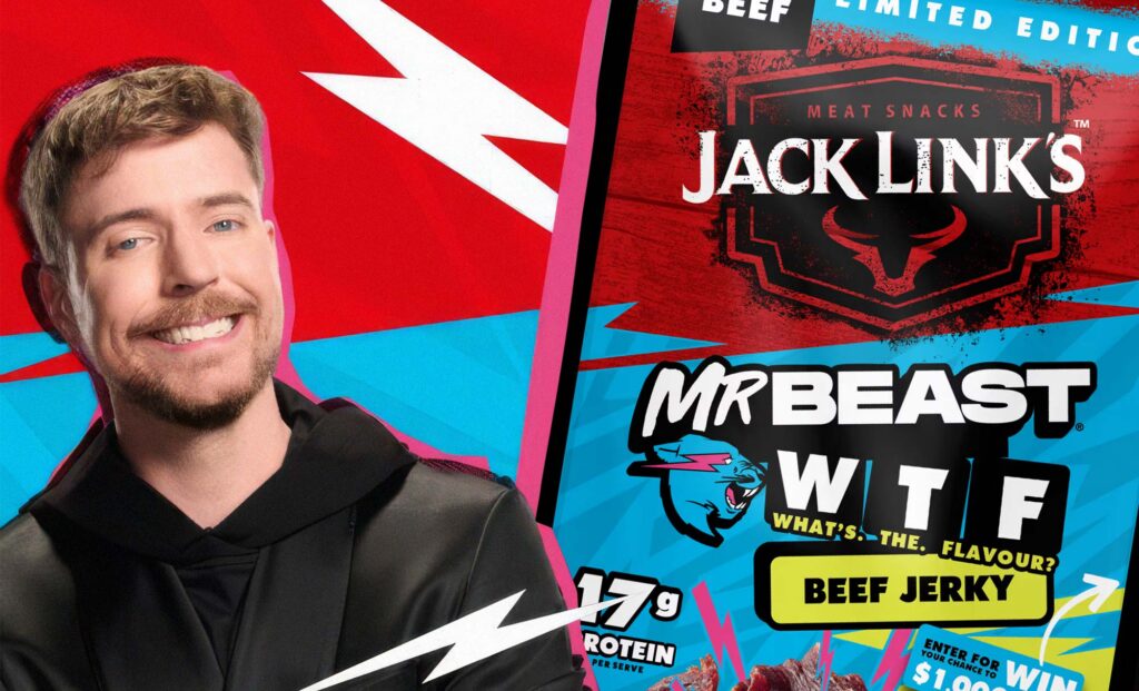 Jack Links's photo on the left side and Meat Snacks' beef jerky on the right